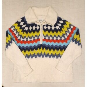Aerie Women Large Oversized Fair Isle Sweater Mock‎ 1/4 Zip Neck Cozy Wool Blend